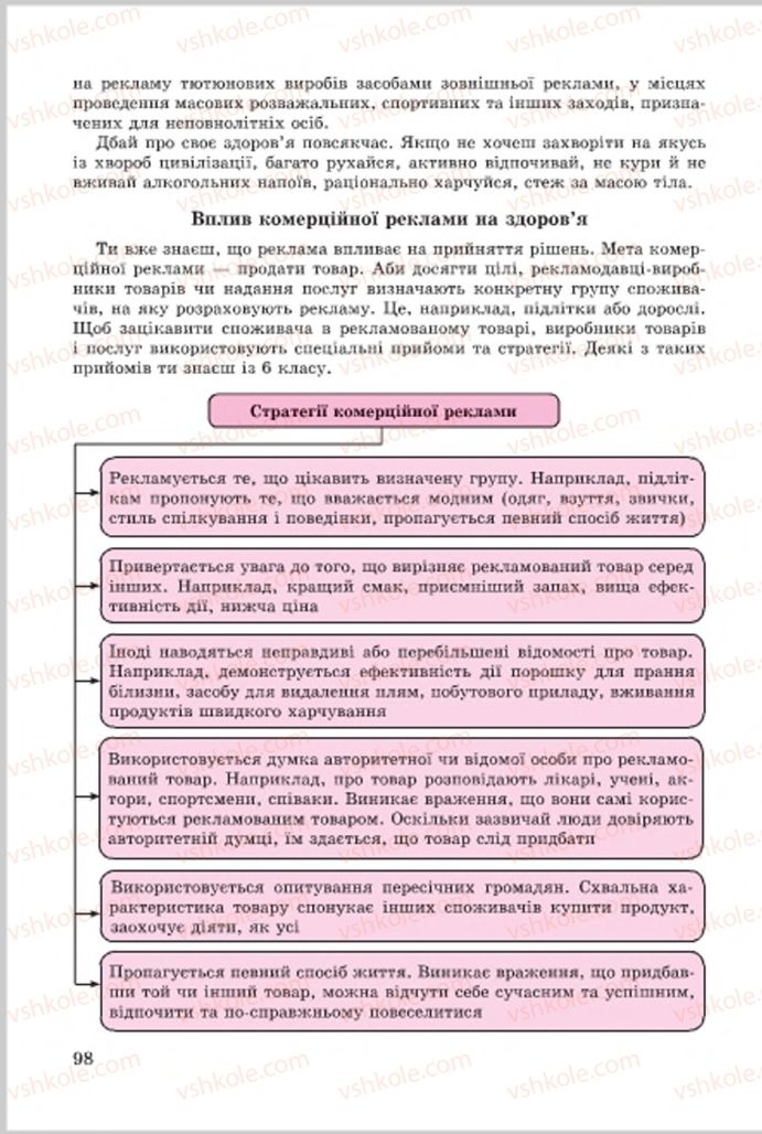 Страница 98 | Підручник Основи здоров'я 7 клас Т.Є. Бойченко, І.П. Василашко, О.К. Гурська, Н.С. Коваль 2015
