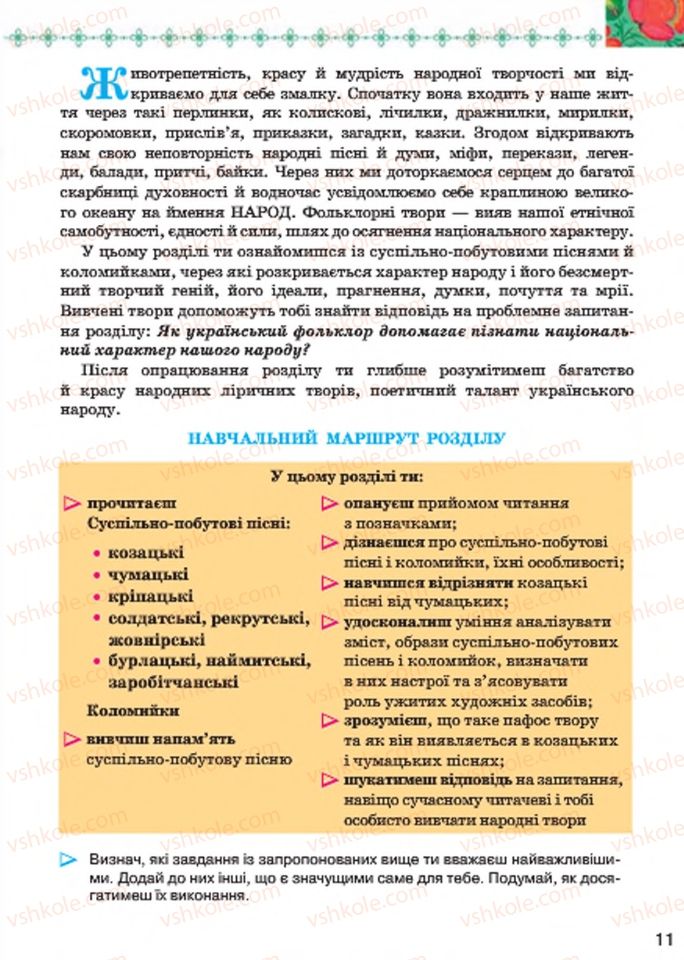 Страница 11 | Підручник Українська література 7 клас Л.Т. Коваленко 2015