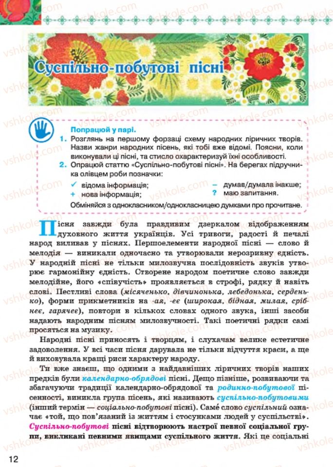 Страница 12 | Підручник Українська література 7 клас Л.Т. Коваленко 2015