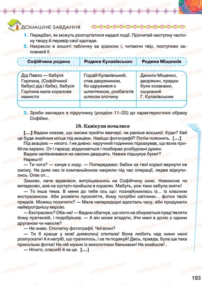 Страница 193 | Підручник Українська література 7 клас Л.Т. Коваленко 2015
