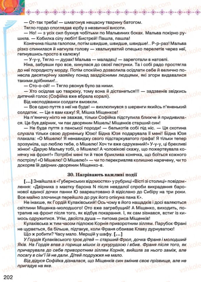 Страница 202 | Підручник Українська література 7 клас Л.Т. Коваленко 2015