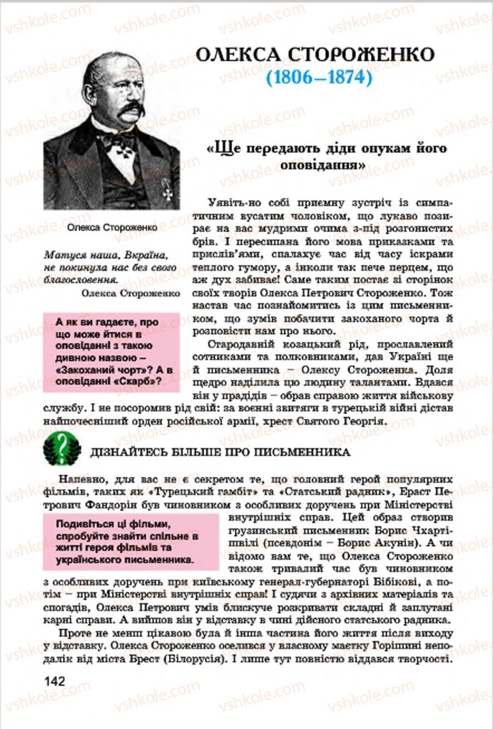 Страница 142 | Підручник Українська література 7 клас І.О. Міщенко 2015