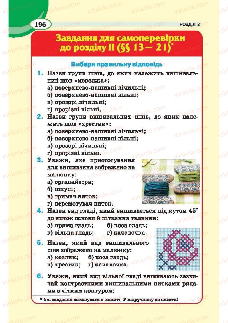 Страница 196 | Підручник Трудове навчання 6 клас В.К. Сидоренко, Т.С, Мачача, С.П. Павх 2014 Для дівчат