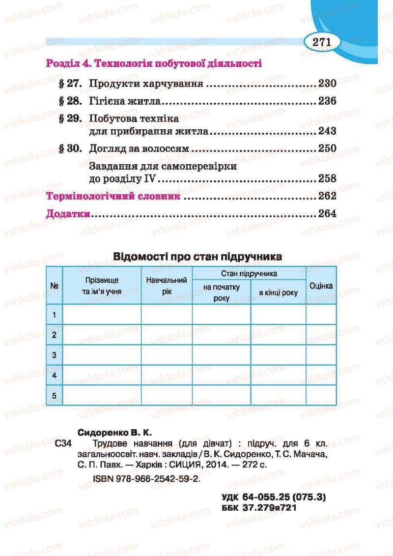 Страница 271 | Підручник Трудове навчання 6 клас В.К. Сидоренко, Т.С, Мачача, С.П. Павх 2014 Для дівчат