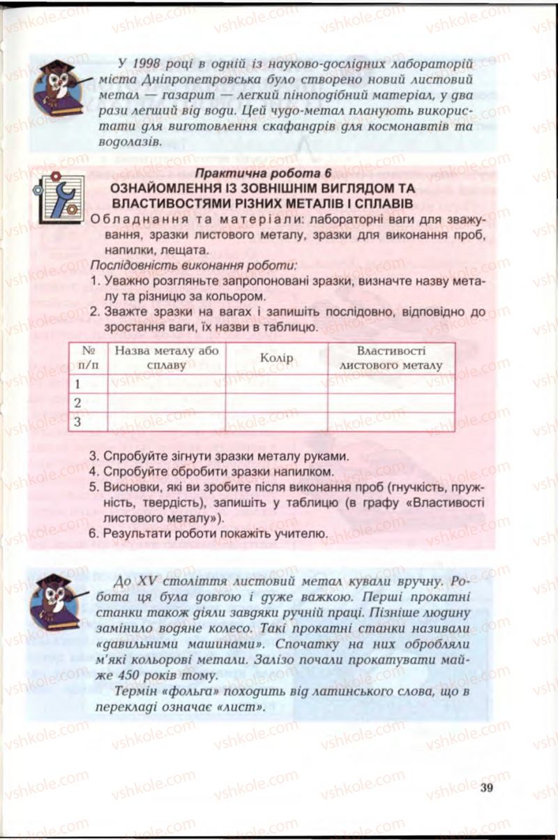 Страница 39 | Підручник Трудове навчання 6 клас В.М. Мадзігон, Г.А. Кондратюк, Г.Є. Левченко 2006 Технічні види праці