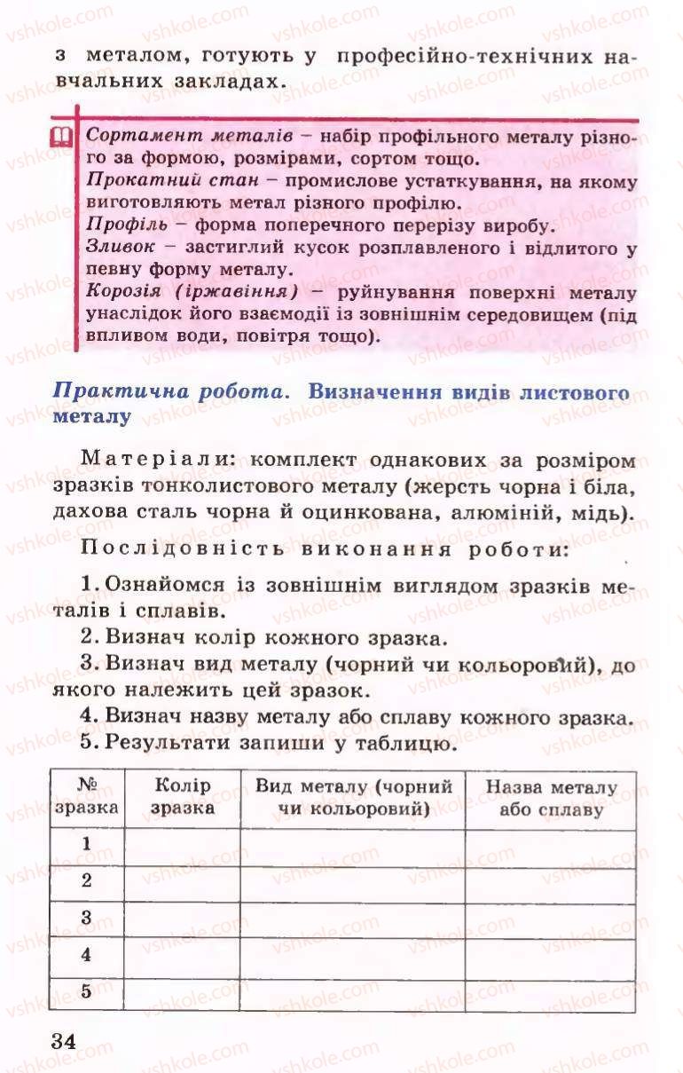 Страница 34 | Підручник Трудове навчання 6 клас Б.М.Терещук, В.І. Туташинський, В.К.Сидоренко 2006 Технічні види праці