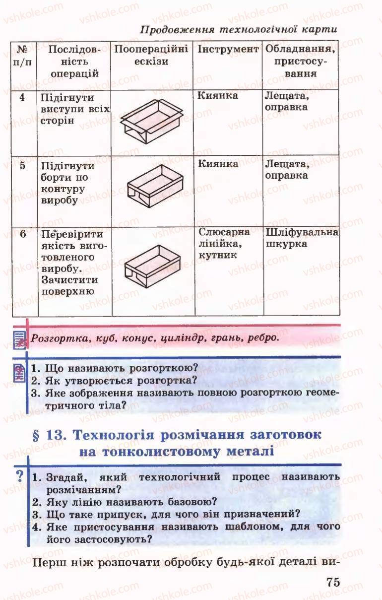 Страница 75 | Підручник Трудове навчання 6 клас Б.М.Терещук, В.І. Туташинський, В.К.Сидоренко 2006 Технічні види праці