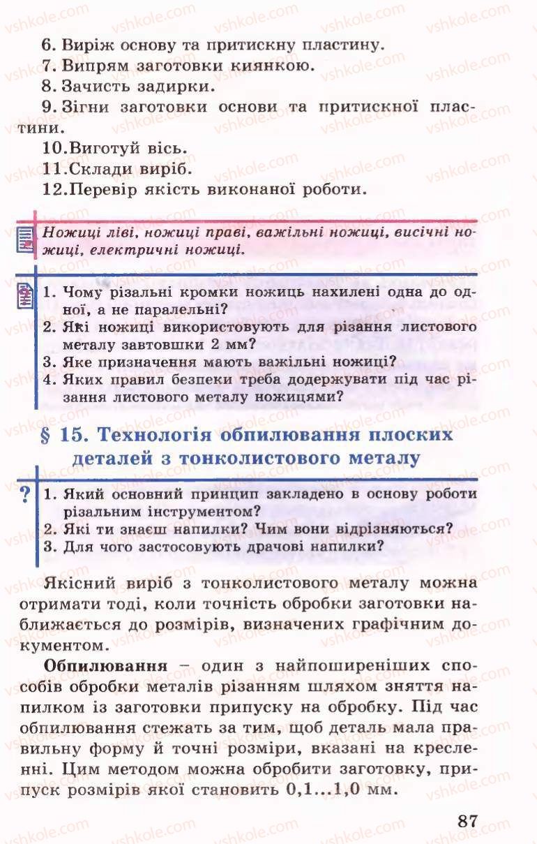 Страница 87 | Підручник Трудове навчання 6 клас Б.М.Терещук, В.І. Туташинський, В.К.Сидоренко 2006 Технічні види праці