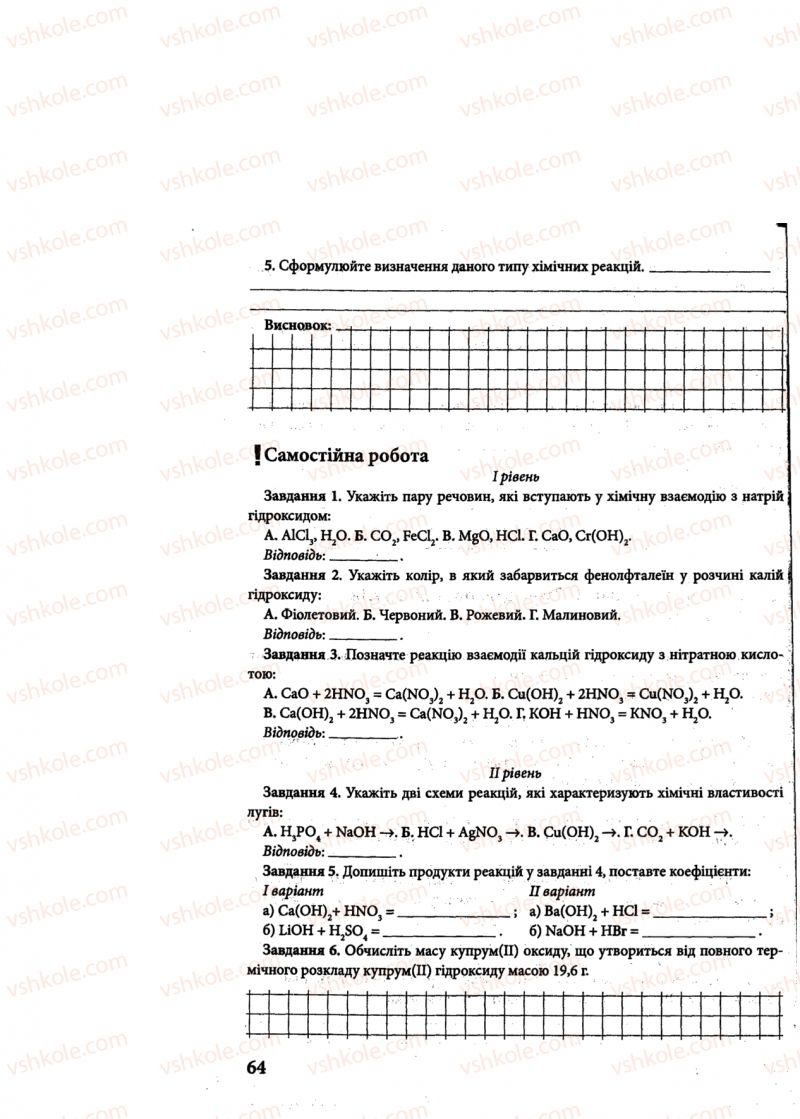 Страница 64 | Підручник Хімія 8 клас М.М. Савчин 2013 Робочий зошит