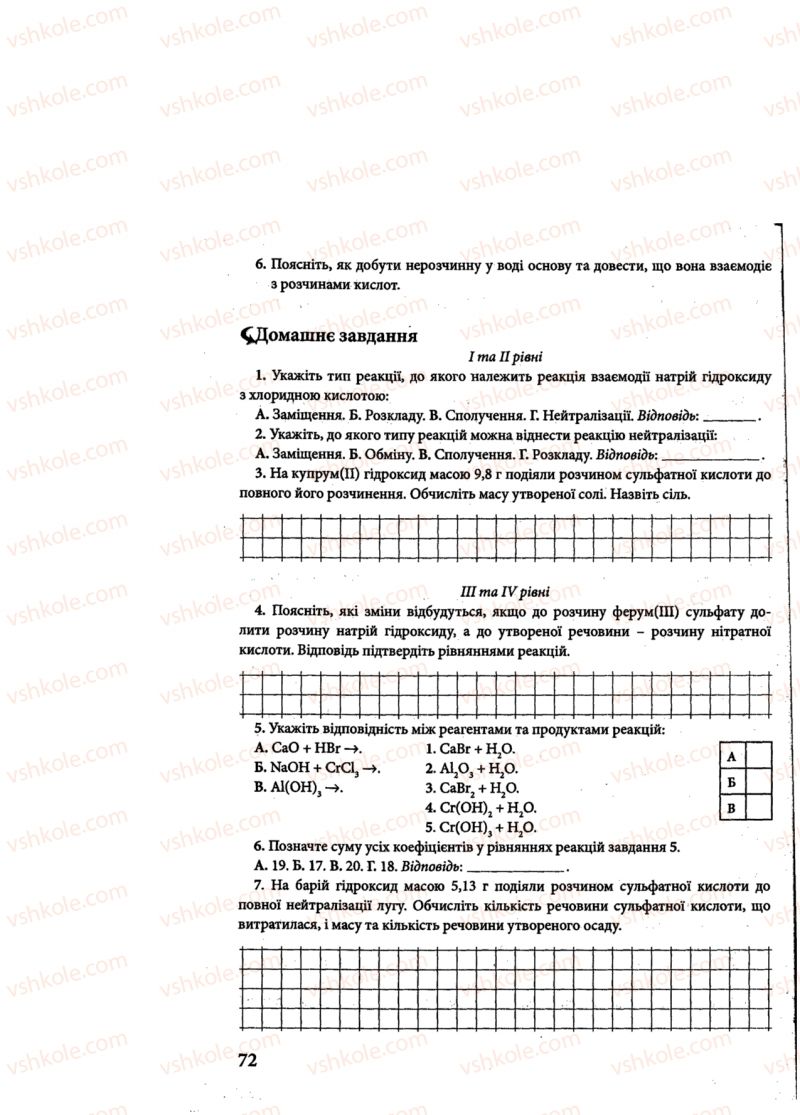 Страница 72 | Підручник Хімія 8 клас М.М. Савчин 2013 Робочий зошит