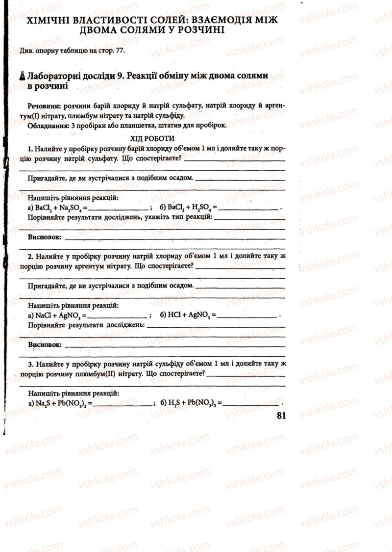 Страница 81 | Підручник Хімія 8 клас М.М. Савчин 2013 Робочий зошит