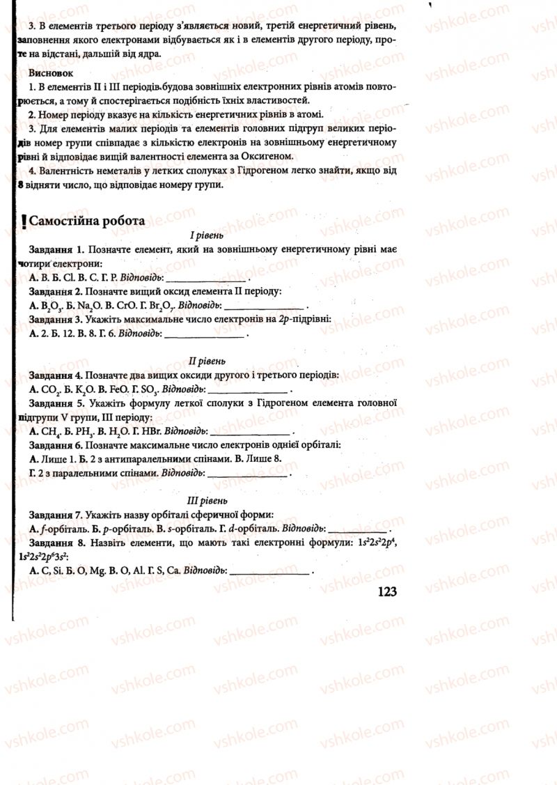 Страница 123 | Підручник Хімія 8 клас М.М. Савчин 2013 Робочий зошит