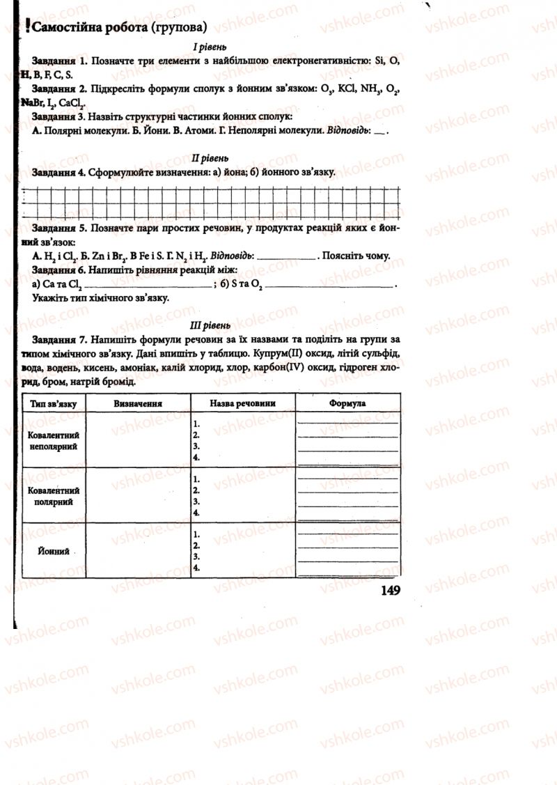 Страница 149 | Підручник Хімія 8 клас М.М. Савчин 2013 Робочий зошит