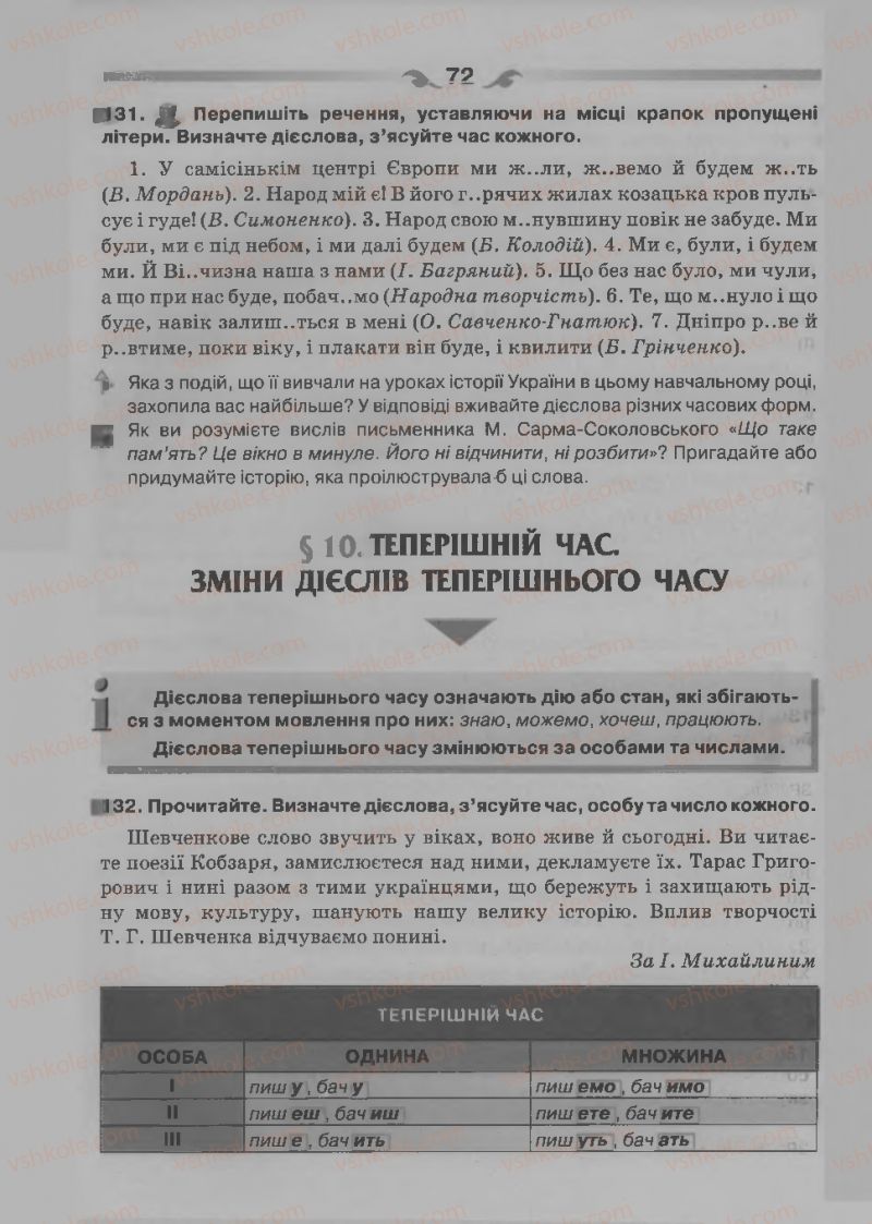 Страница 72 | Підручник Українська мова 7 клас О.П. Глазова 2015