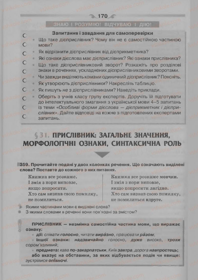 Страница 170 | Підручник Українська мова 7 клас О.П. Глазова 2015