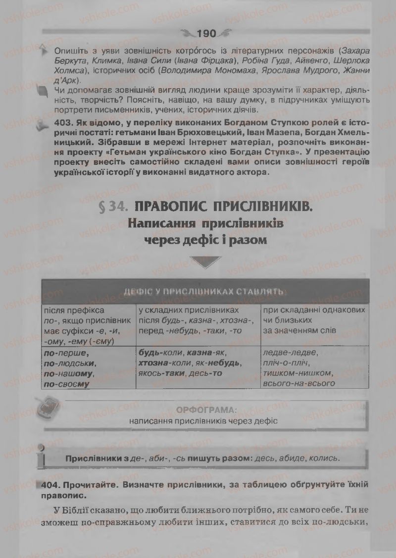 Страница 190 | Підручник Українська мова 7 клас О.П. Глазова 2015