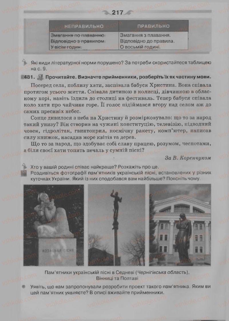 Страница 217 | Підручник Українська мова 7 клас О.П. Глазова 2015