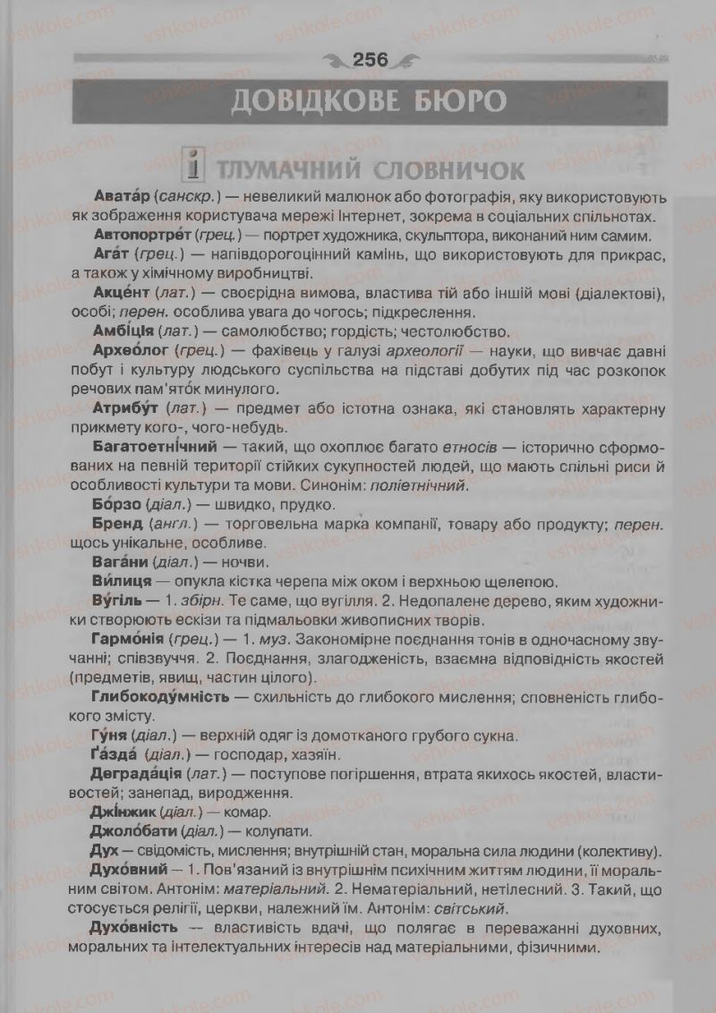 Страница 256 | Підручник Українська мова 7 клас О.П. Глазова 2015