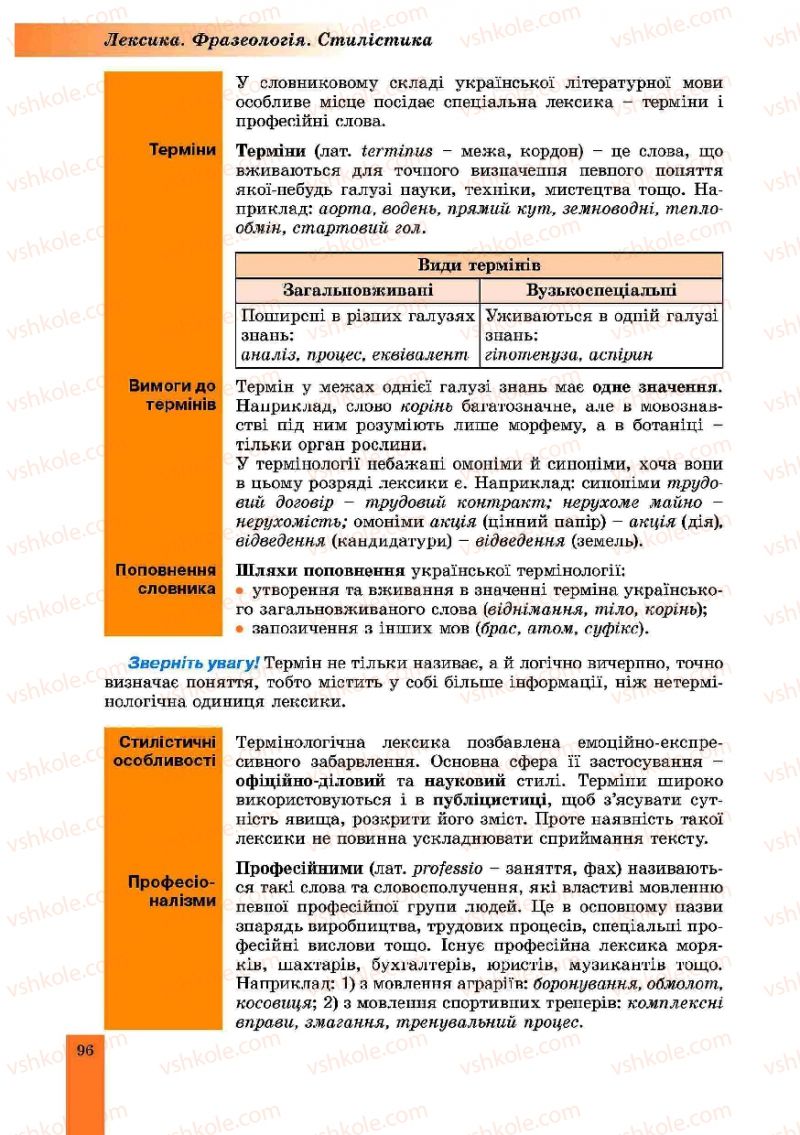 Страница 96 | Підручник Українська мова 10 клас О.В. Заболотний, В.В. Заболотний 2010