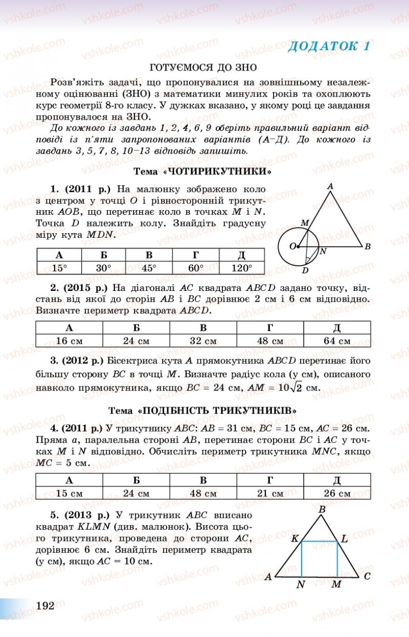 Страница 192 | Підручник Геометрія 8 клас О.С. Істер 2016