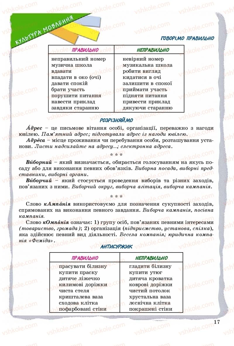 Страница 17 | Підручник Українська мова 8 клас В.В. Заболотний, О.В. Заболотний 2016