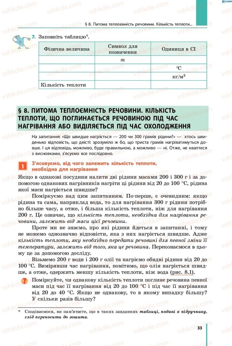 Страница 33 | Підручник Фізика 8 клас В.Г. Бар’яхтар, Ф.Я. Божинова, С.О. Довгий, О.О. Кірюхіна 2016