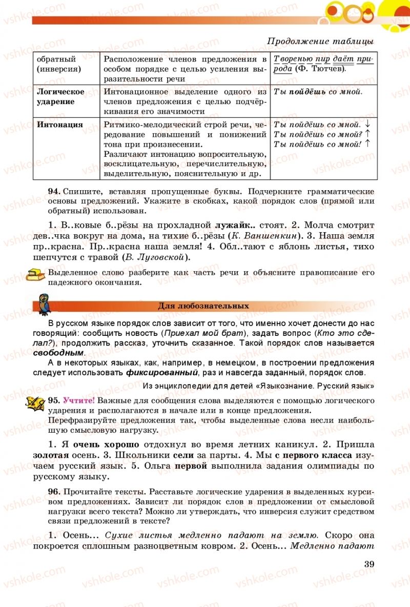 Страница 39 | Підручник Русский язык 8 клас Т.М. Полякова, Е.И. Самонова, А.Н. Приймак 2016 8 год обучения