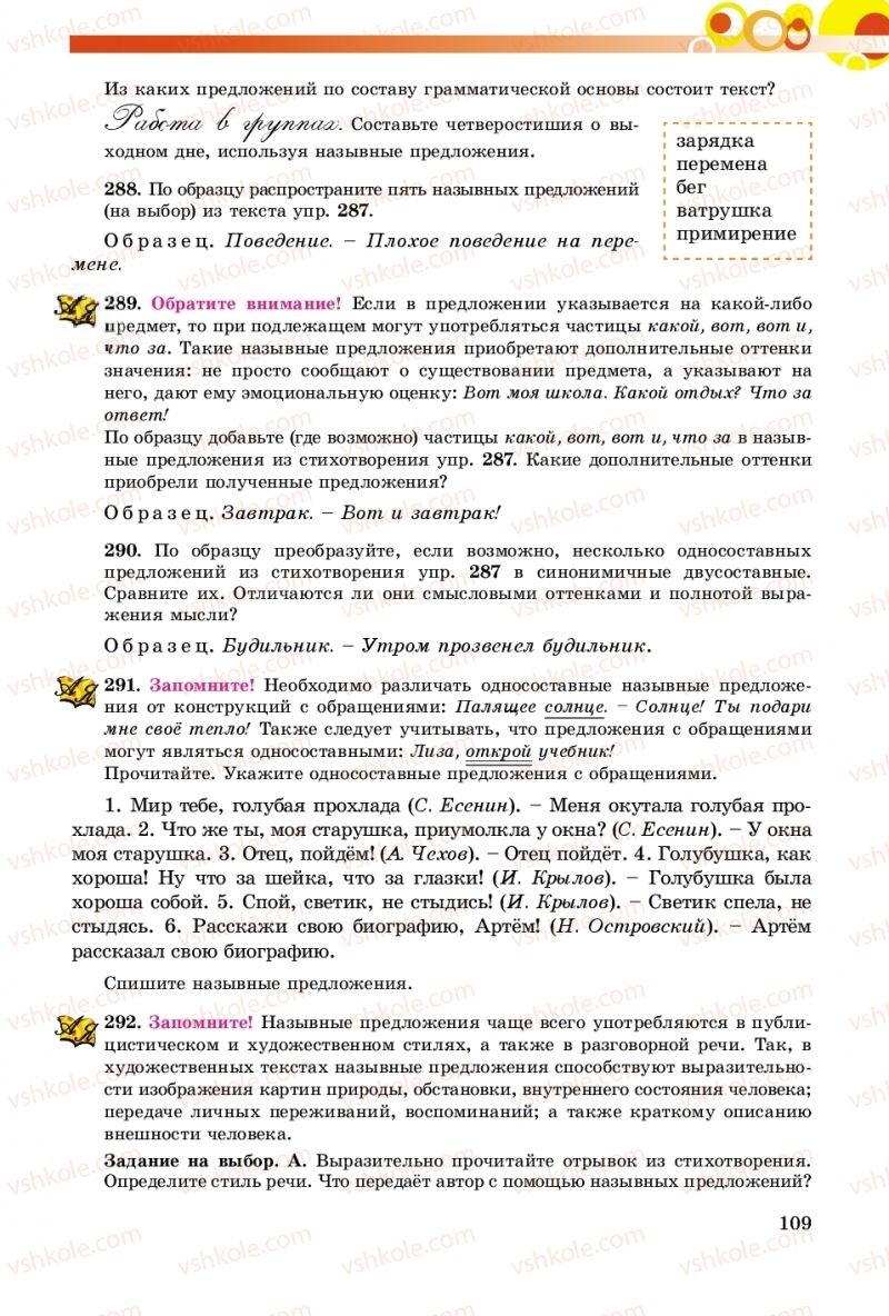 Страница 109 | Підручник Русский язык 8 клас Т.М. Полякова, Е.И. Самонова, А.Н. Приймак 2016 8 год обучения