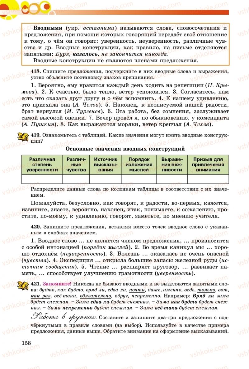 Страница 158 | Підручник Русский язык 8 клас Т.М. Полякова, Е.И. Самонова, А.Н. Приймак 2016 8 год обучения