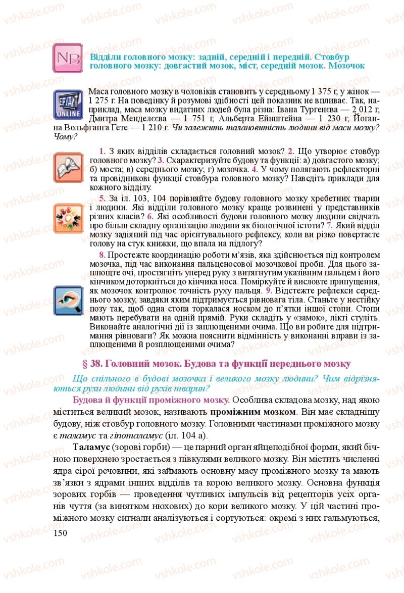 Страница 150 | Підручник Біологія 8 клас Н.Й. Міщук, Г.Я. Жирська, А.В. Степанюк, Л.С. Барна 2016