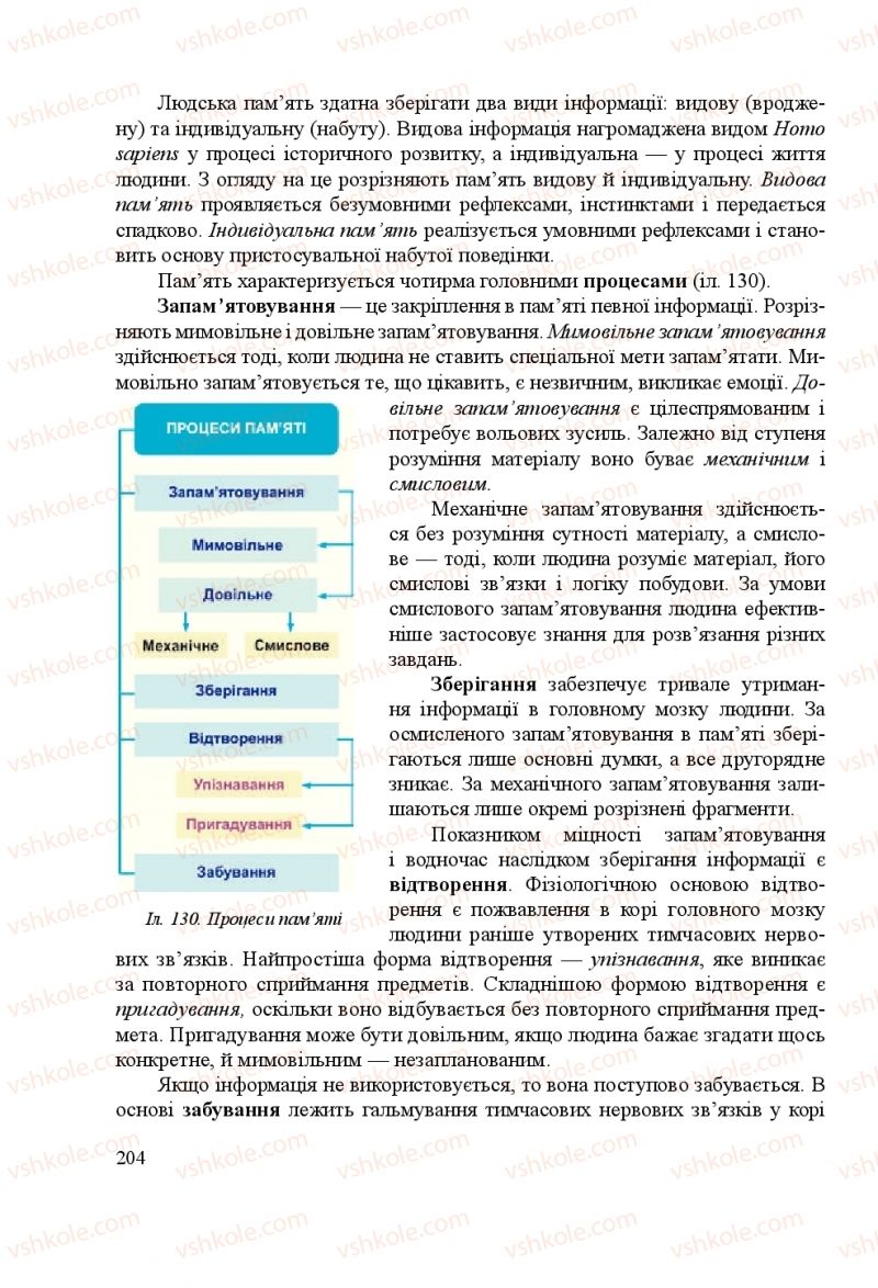 Страница 204 | Підручник Біологія 8 клас Н.Й. Міщук, Г.Я. Жирська, А.В. Степанюк, Л.С. Барна 2016