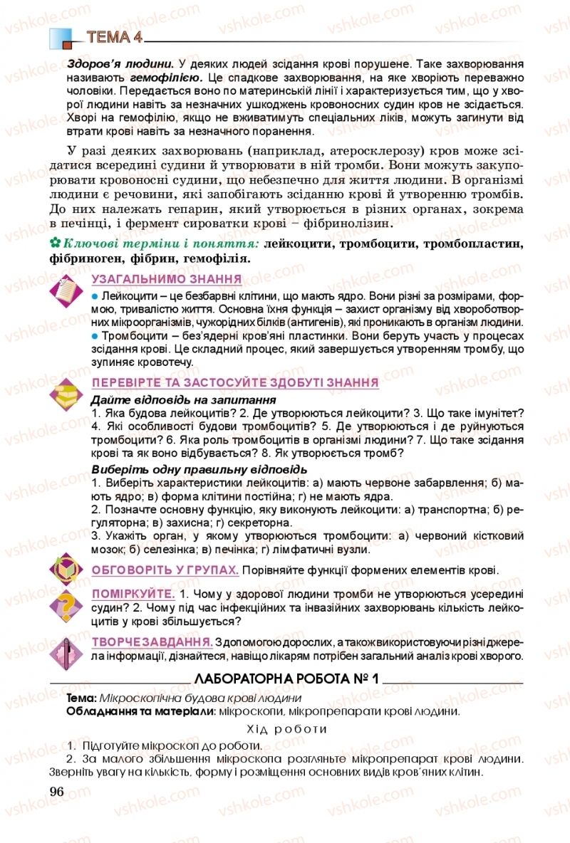 Страница 96 | Підручник Біологія 8 клас Н.Ю. Матяш 2016