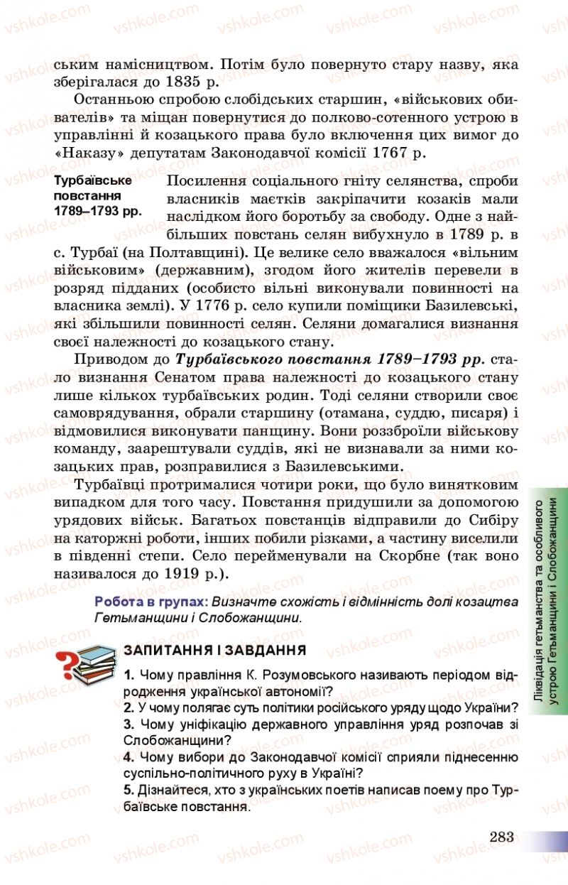 Страница 283 | Підручник Історія України 8 клас Г.К. Швидько, П.О. Чорнобай 2016