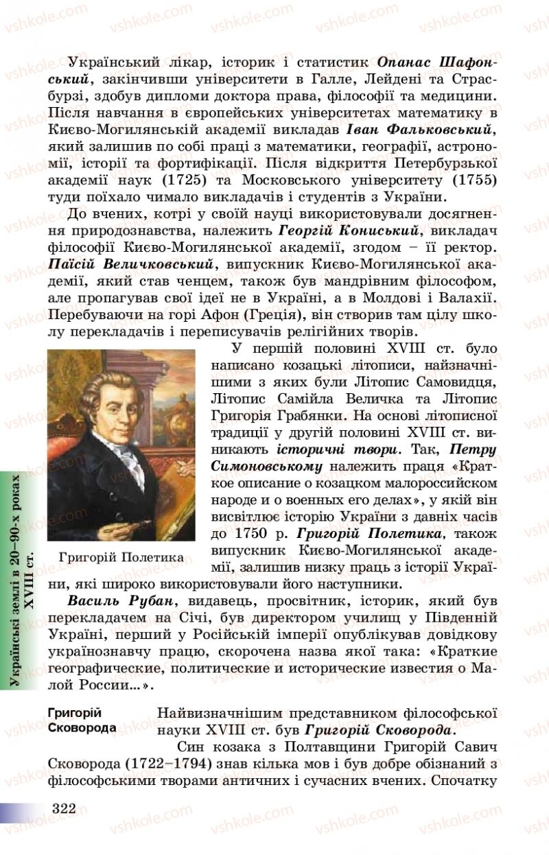 Страница 322 | Підручник Історія України 8 клас Г.К. Швидько, П.О. Чорнобай 2016