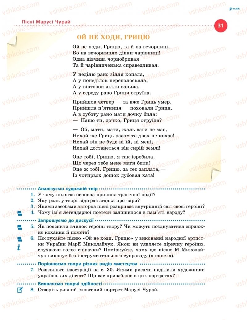 Страница 31 | Підручник Українська література 8 клас О.І. Борзенко, О.В. Лобусова 2016