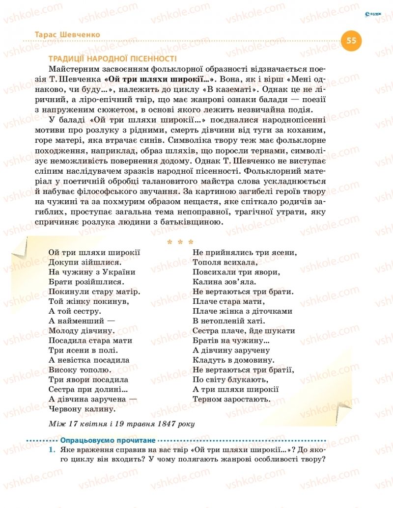 Страница 55 | Підручник Українська література 8 клас О.І. Борзенко, О.В. Лобусова 2016