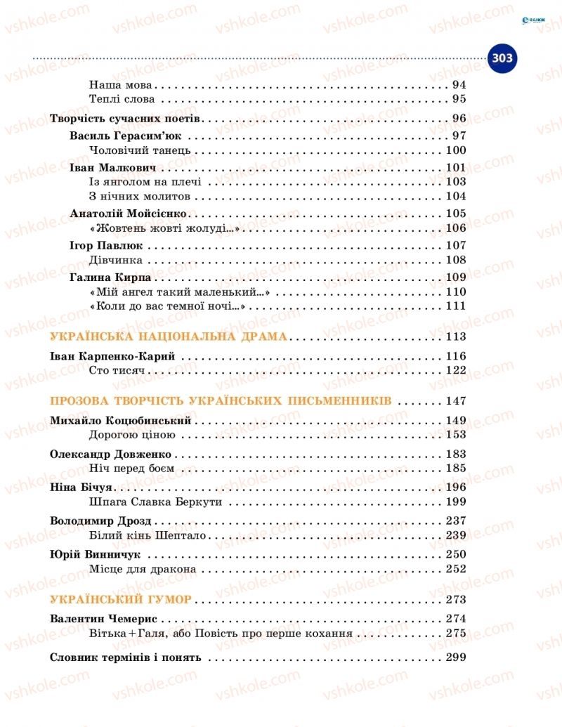 Страница 303 | Підручник Українська література 8 клас О.І. Борзенко, О.В. Лобусова 2016