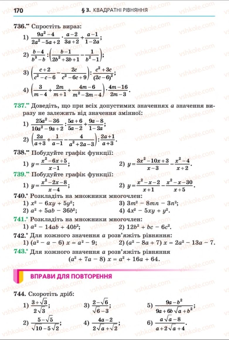 Страница 170 | Підручник Алгебра 8 клас А.Г. Мерзляк, В.Б. Полонський, M.С. Якір 2016