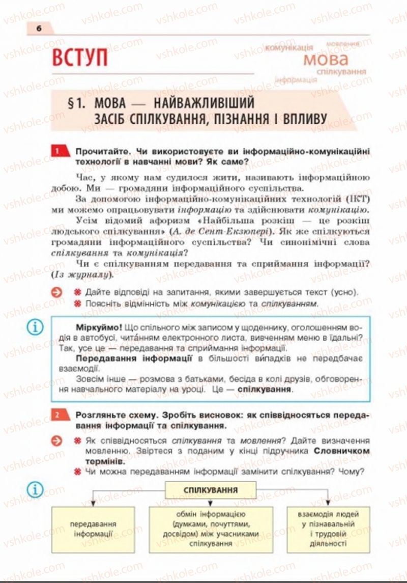 Страница 6 | Підручник Українська мова 8 клас О.П. Глазова 2016