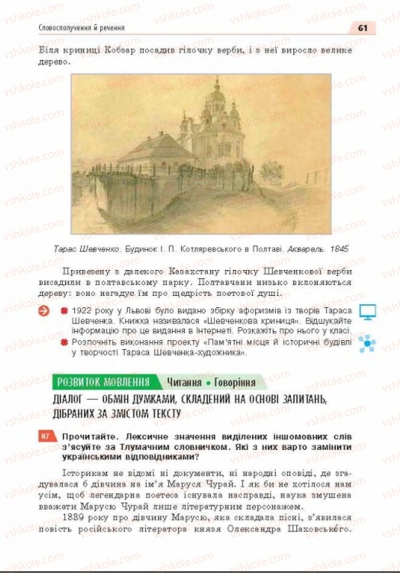 Страница 61 | Підручник Українська мова 8 клас О.П. Глазова 2016