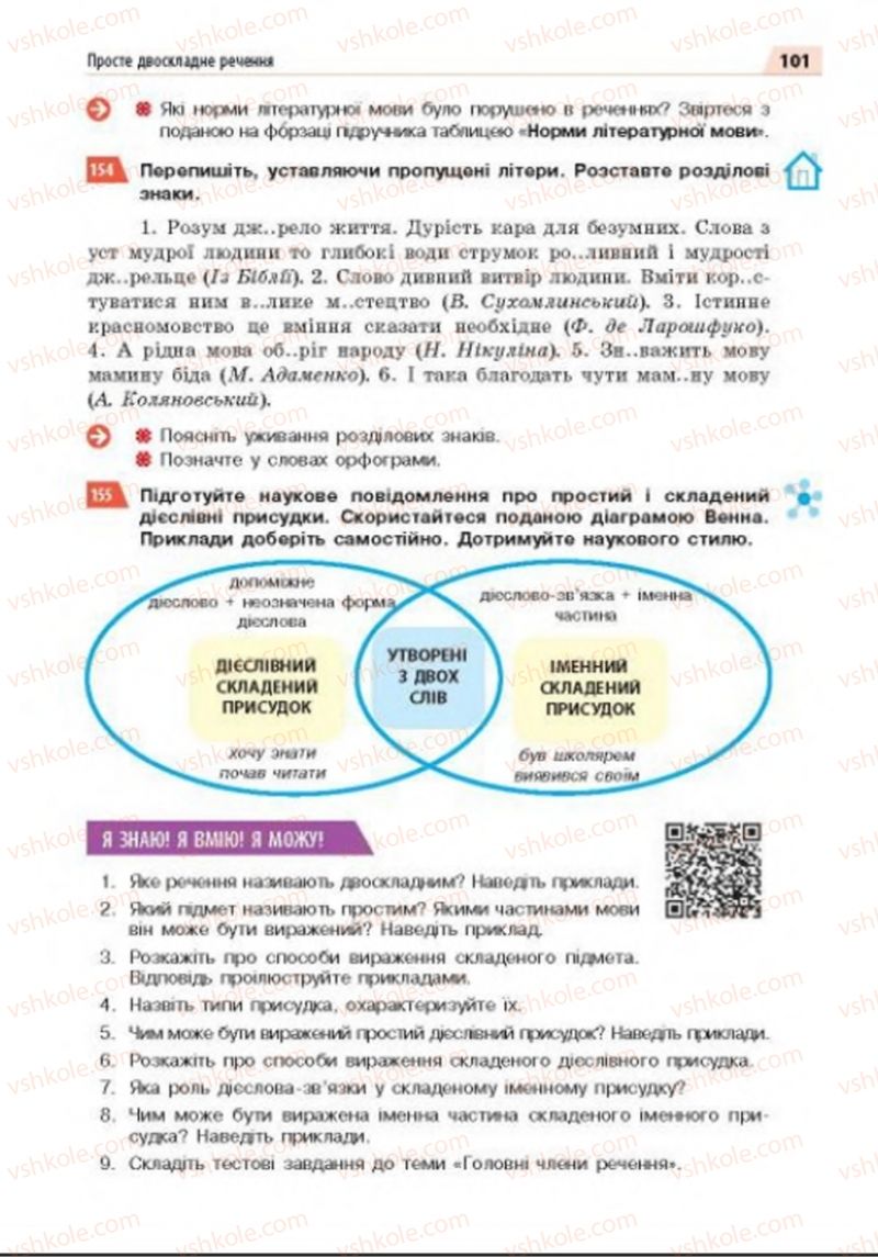 Страница 101 | Підручник Українська мова 8 клас О.П. Глазова 2016
