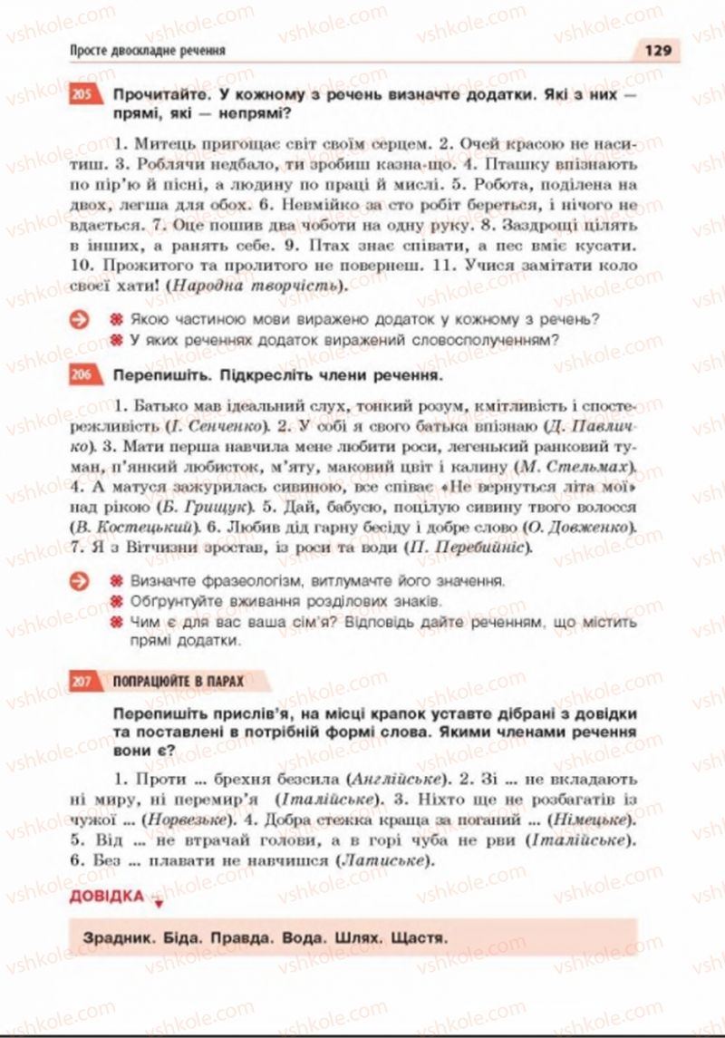 Страница 129 | Підручник Українська мова 8 клас О.П. Глазова 2016