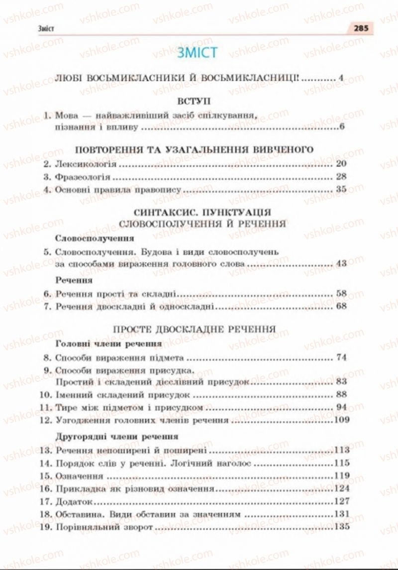 Страница 285 | Підручник Українська мова 8 клас О.П. Глазова 2016