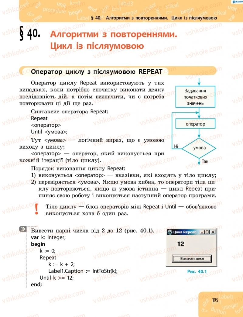 Страница 195 | Підручник Інформатика 8 клас О.О. Бондаренко, В.В. Ластовецький, О.П. Пилипчук 2016