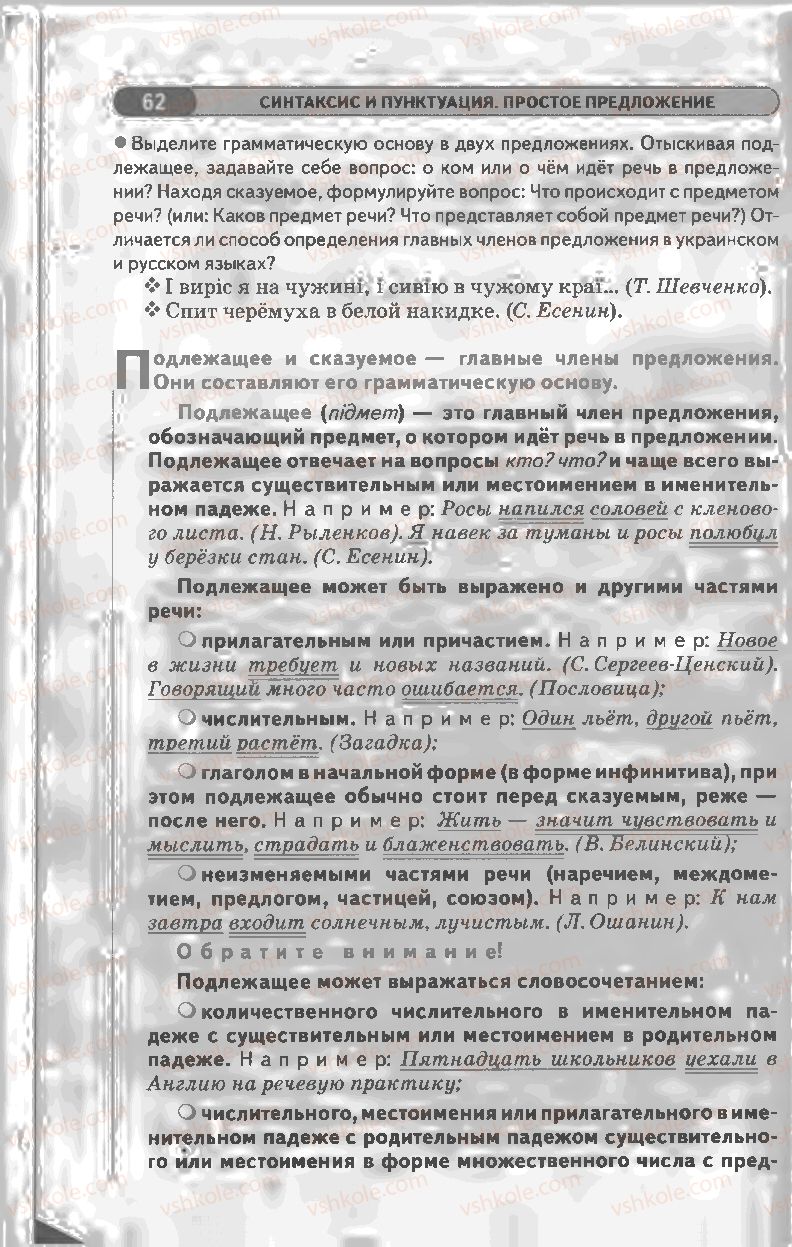 Страница 62 | Підручник Русский язык 8 клас Л.В Давидюк, В.И. Стативка 2008