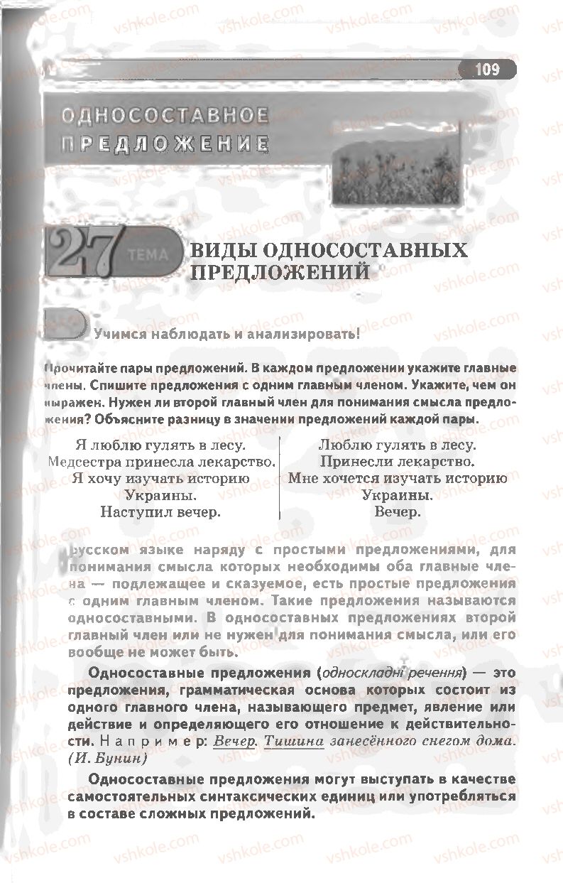 Страница 109 | Підручник Русский язык 8 клас Л.В Давидюк, В.И. Стативка 2008