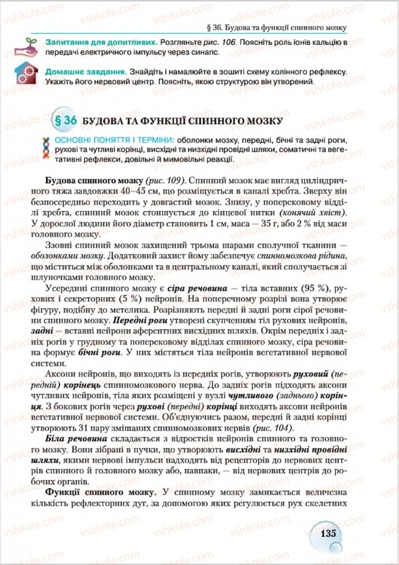 Страница 135 | Підручник Біологія 8 клас С.В. Страшко, Л.Г. Горяна, В.Г. Білик 2016