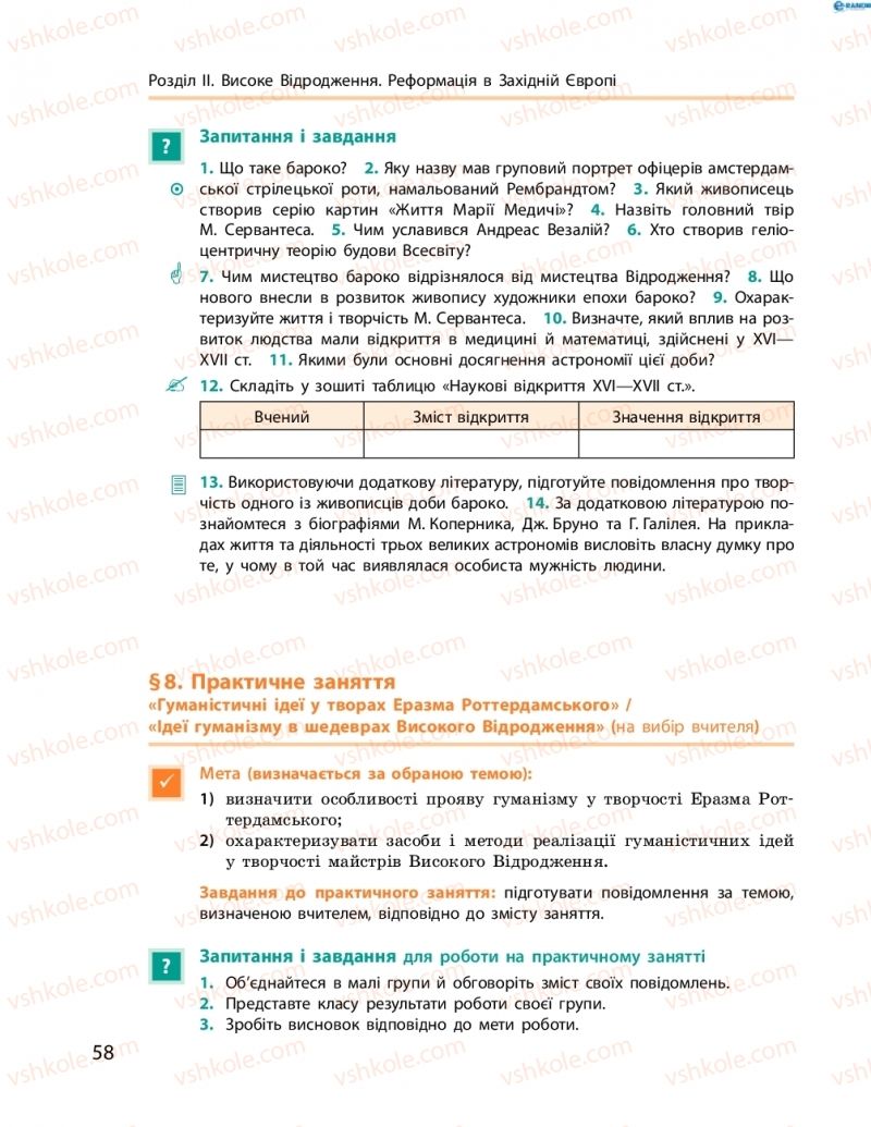 Страница 58 | Підручник Всесвітня історія 8 клас О.В. Гісем, О.О. Мартинюк 2016