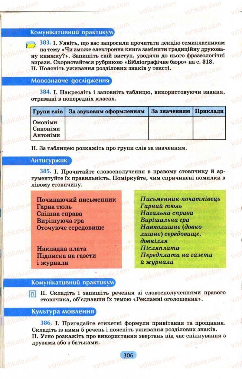 Страница 306 | Підручник Українська мова 9 клас М.І. Пентилюк, І.В. Гайдаєнко, А.І. Ляшкевич, С.А. Омельчук 2009