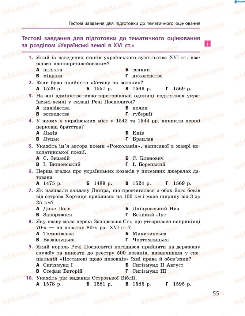 Страница 55 | Підручник Історія України 8 клас О.В. Гісем, О.О. Мартинюк 2016 Поглиблене вивчення